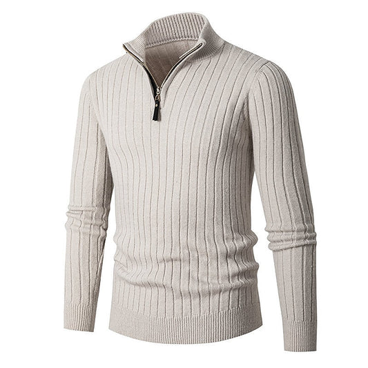 Men's Ribbed Quarter-Zip Knit Sweater | Classic Cosy Casual Everyday Zip Pullover | Smart Casual Everyday Autumn Winter Knitwear