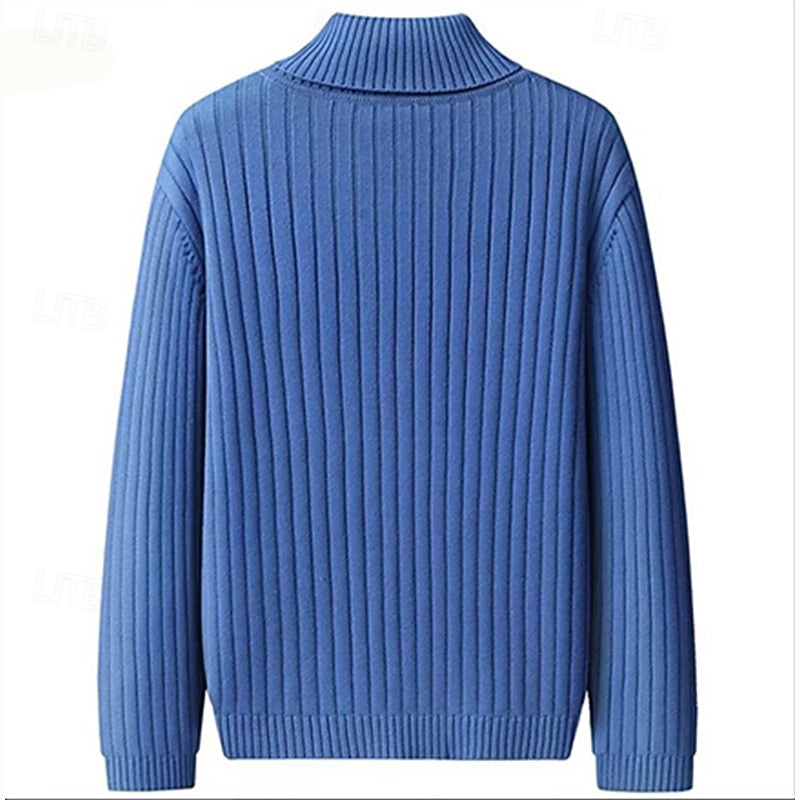 Men's Ribbed High-Neck Knit Sweater | Classic Warm Cosy Casual Everyday Pullover | Smart Casual Everyday Autumn Winter Knitwear