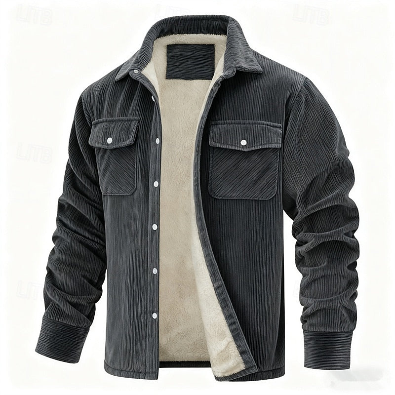 Men's Sherpa-Lined Corduroy Shacket | Warm Fleece-Lined Button-Front Casual Overshirt Jacket | Smart Casual Everyday Autumn Winter Outerwear