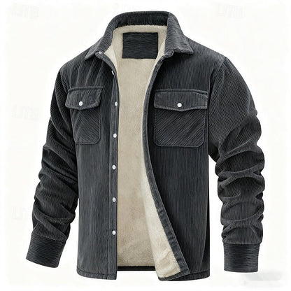 Men's Sherpa-Lined Corduroy Shacket | Warm Fleece-Lined Button-Front Casual Overshirt Jacket | Smart Casual Everyday Autumn Winter Outerwear