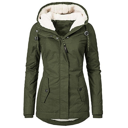 Women's Sherpa-Lined Hooded Winter Parka | Warm Drawstring Waist Casual Padded Parka Coat | Everyday Casual Autumn Winter Outerwear