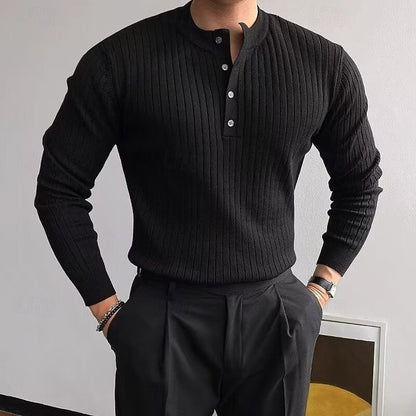 Men's Ribbed Henley Knit Sweater | Casual Everyday Cosy Comfortable Pullover | Smart Casual Everyday Autumn Winter Knitwear