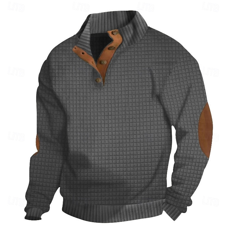 Men's Textured Stand-Collar Knit Pullover | Classic Cosy Casual Everyday Sweater | Smart Casual Everyday Autumn Winter Knitwear