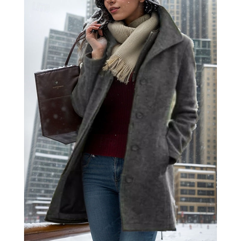 Women's Single-Breasted Wool-Feel Button Coat | Purple Casual Smart Classic Winter Coat | Smart Casual Everyday Autumn Winter Outerwear