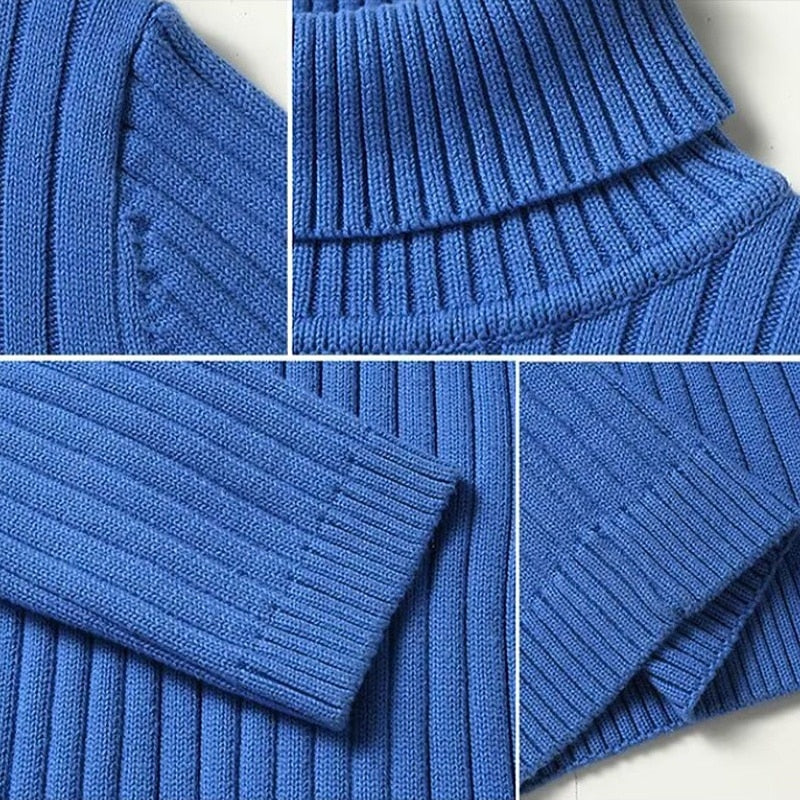 Men's Ribbed High-Neck Knit Sweater | Classic Warm Cosy Casual Everyday Pullover | Smart Casual Everyday Autumn Winter Knitwear