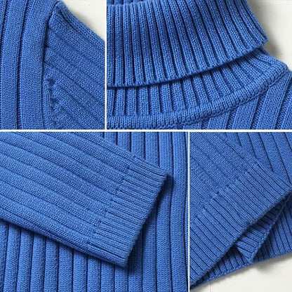 Men's Ribbed High-Neck Knit Sweater | Classic Warm Cosy Casual Everyday Pullover | Smart Casual Everyday Autumn Winter Knitwear