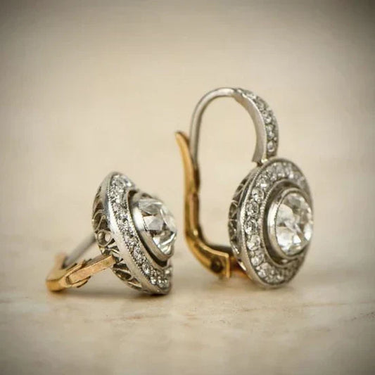 Women's Vintage Diamond Halo Drop Earrings | Mixed Gold Silver Crystal Elegant Going Out Earrings | Elegant Jewellery Accessory