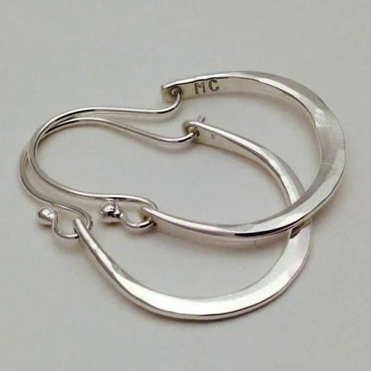 Women's Minimalist Silver Open Hoop Earrings | Classic Flat Oval Everyday Casual Silver Earrings | Everyday Jewellery Accessory