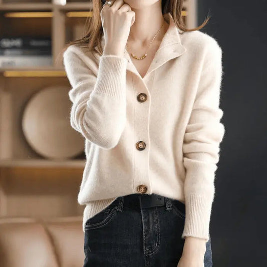 Women's Cashmere Cardigan – Luxury Beige Knit Cardigan