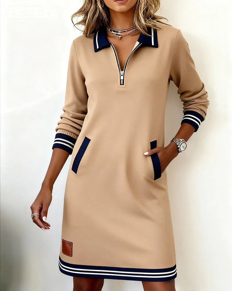 Women's Long-Sleeve Collared Dress – Elegant Everyday Shirt Dress