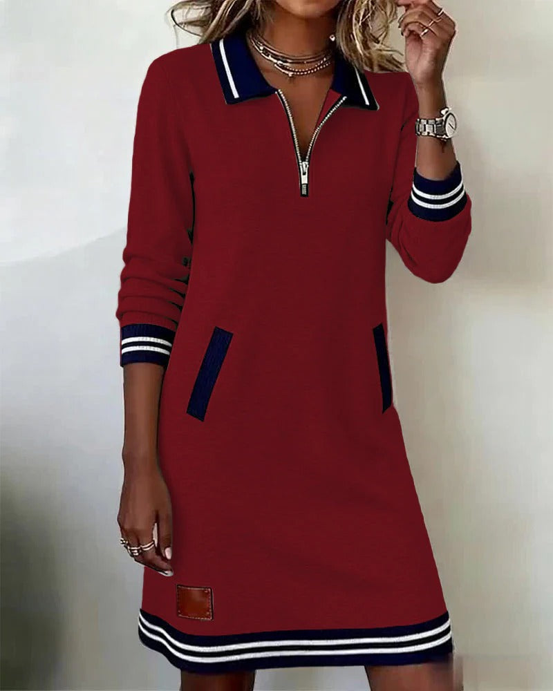 Women's Long-Sleeve Collared Dress – Elegant Everyday Shirt Dress