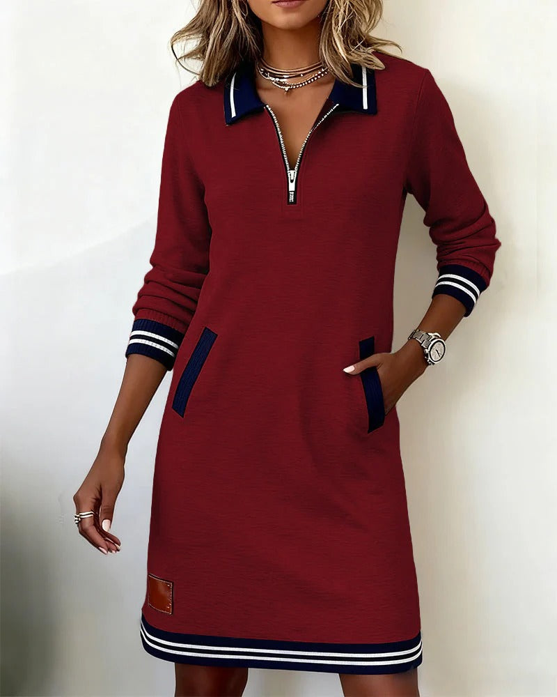 Women's Long-Sleeve Collared Dress – Elegant Everyday Shirt Dress