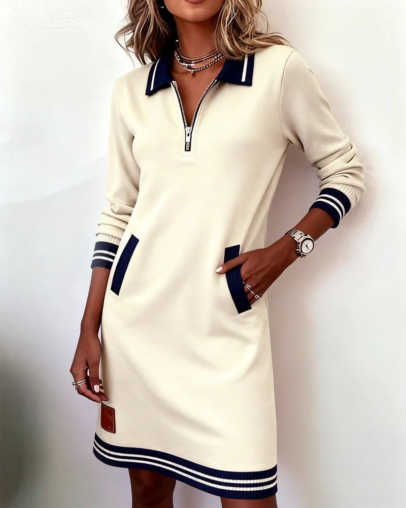 Women's Long-Sleeve Collared Dress – Elegant Everyday Shirt Dress