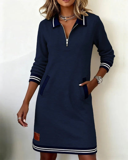 Women's Long-Sleeve Collared Dress – Elegant Everyday Shirt Dress