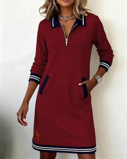Women's Long-Sleeve Collared Dress – Elegant Everyday Shirt Dress