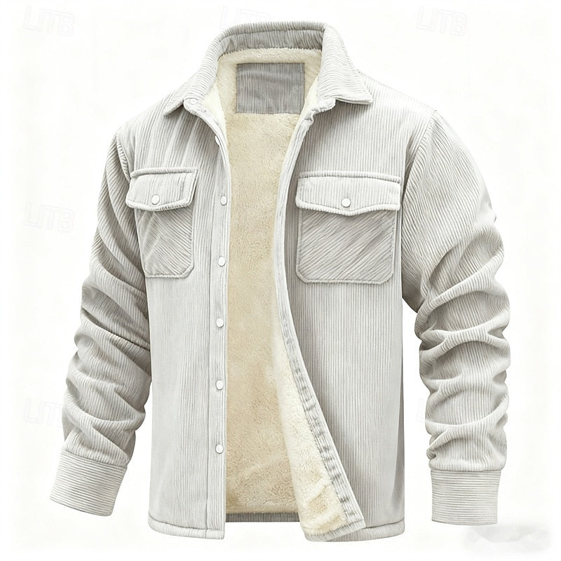 Men's Sherpa-Lined Corduroy Shacket | Warm Fleece-Lined Button-Front Casual Overshirt Jacket | Smart Casual Everyday Autumn Winter Outerwear