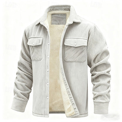 Men's Sherpa-Lined Corduroy Shacket | Warm Fleece-Lined Button-Front Casual Overshirt Jacket | Smart Casual Everyday Autumn Winter Outerwear