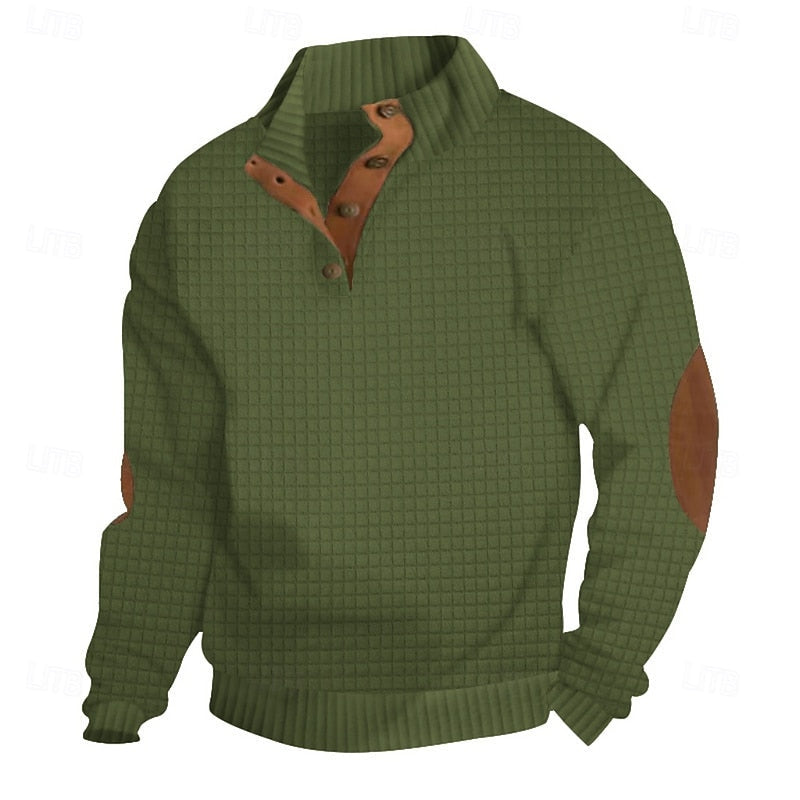 Men's Textured Stand-Collar Knit Pullover | Classic Cosy Casual Everyday Sweater | Smart Casual Everyday Autumn Winter Knitwear