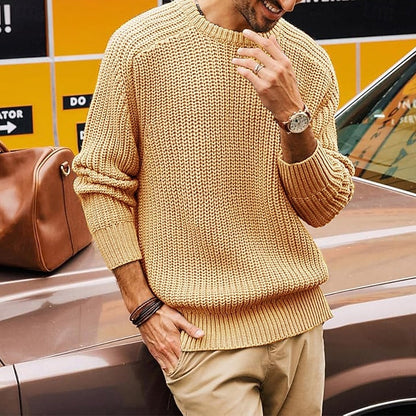 Men's Ribbed Round-Neck Knit Sweater | Classic Soft Cosy Casual Everyday Jumper | Smart Casual Everyday Autumn Winter Knitwear