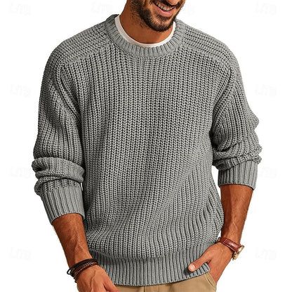 Men's Ribbed Round-Neck Knit Sweater | Classic Soft Cosy Casual Everyday Jumper | Smart Casual Everyday Autumn Winter Knitwear