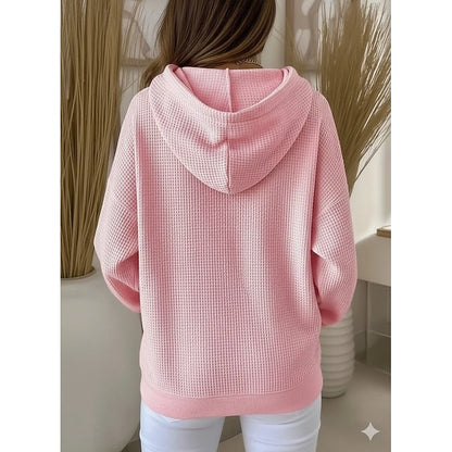Women's Textured Drawstring Casual Hoodie | Cosy Everyday Casual Pullover Hoodie | Casual Everyday Autumn Winter Knitwear