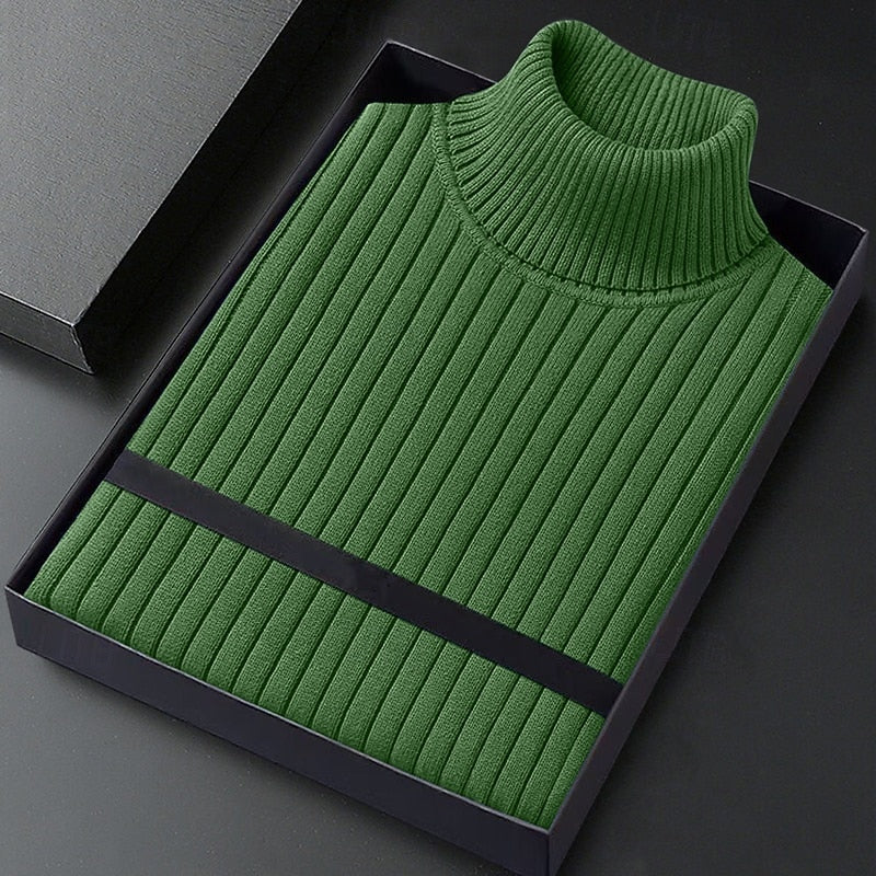 Men's Ribbed High-Neck Knit Sweater | Classic Warm Cosy Casual Everyday Pullover | Smart Casual Everyday Autumn Winter Knitwear