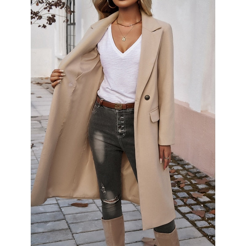 Women's Longline Tailored Notch-Lapel Coat | Classic Grey Smart Casual Winter Coat | Smart Casual Formal Everyday Autumn Winter Outerwear