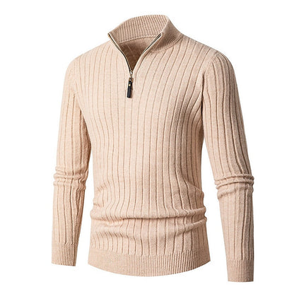 Men's Ribbed Quarter-Zip Knit Sweater | Classic Cosy Casual Everyday Zip Pullover | Smart Casual Everyday Autumn Winter Knitwear