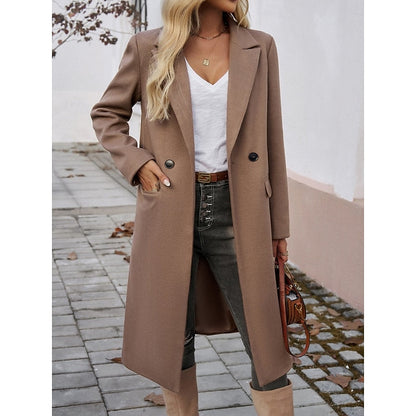 Women's Longline Tailored Notch-Lapel Coat | Classic Grey Smart Casual Winter Coat | Smart Casual Formal Everyday Autumn Winter Outerwear