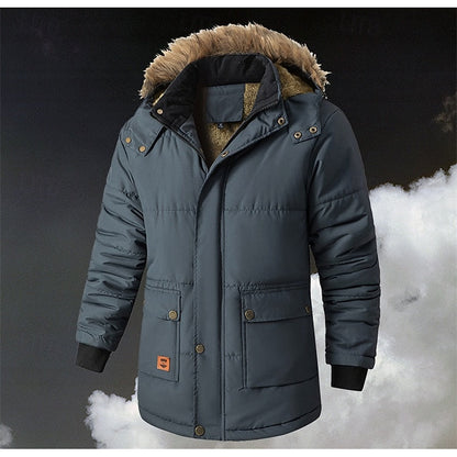 Men's Insulated Fur-Trim Hooded Parka | Warm Heavy Padded Casual Winter Parka Coat | Everyday Outdoor Casual Autumn Winter Outerwear