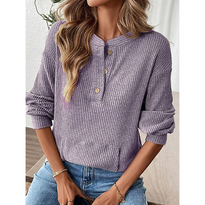 Women's Relaxed Henley Long-Sleeve Top | Soft Casual Everyday Comfortable Top | Smart Casual Everyday Everyday Top