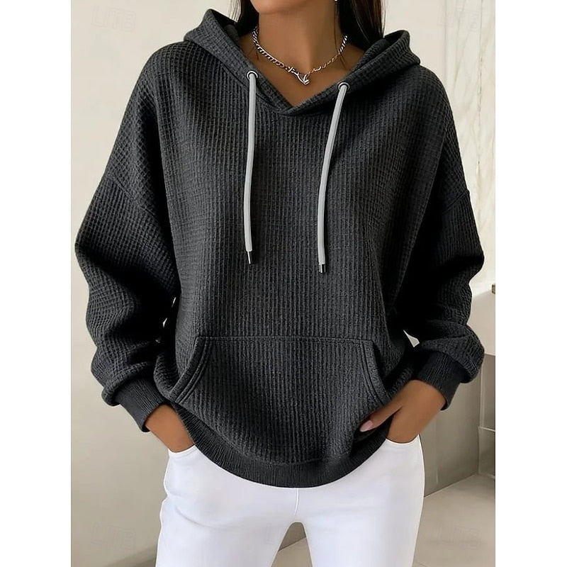 Women's Textured Drawstring Casual Hoodie | Cosy Everyday Casual Pullover Hoodie | Casual Everyday Autumn Winter Knitwear