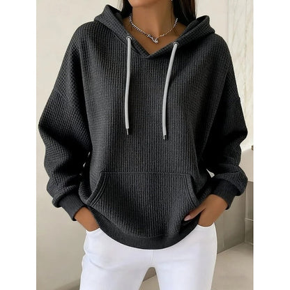 Women's Textured Drawstring Casual Hoodie | Cosy Everyday Casual Pullover Hoodie | Casual Everyday Autumn Winter Knitwear