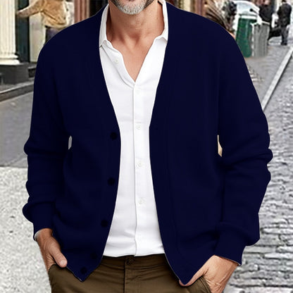 Men's V-Neck Button-Down Knit Cardigan | Classic Red Soft Everyday Casual Cardigan Sweater | Smart Casual Everyday Autumn Winter Knitwear