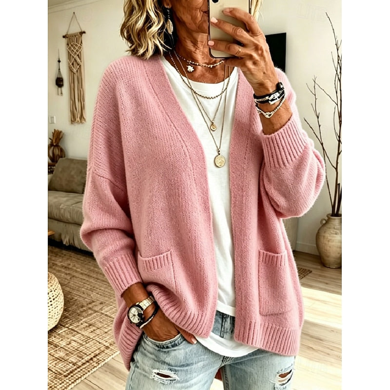 Women's Relaxed Open-Front Knit Cardigan | Cosy Casual Everyday Layering Cardigan | Smart Casual Everyday Autumn Winter Knitwear