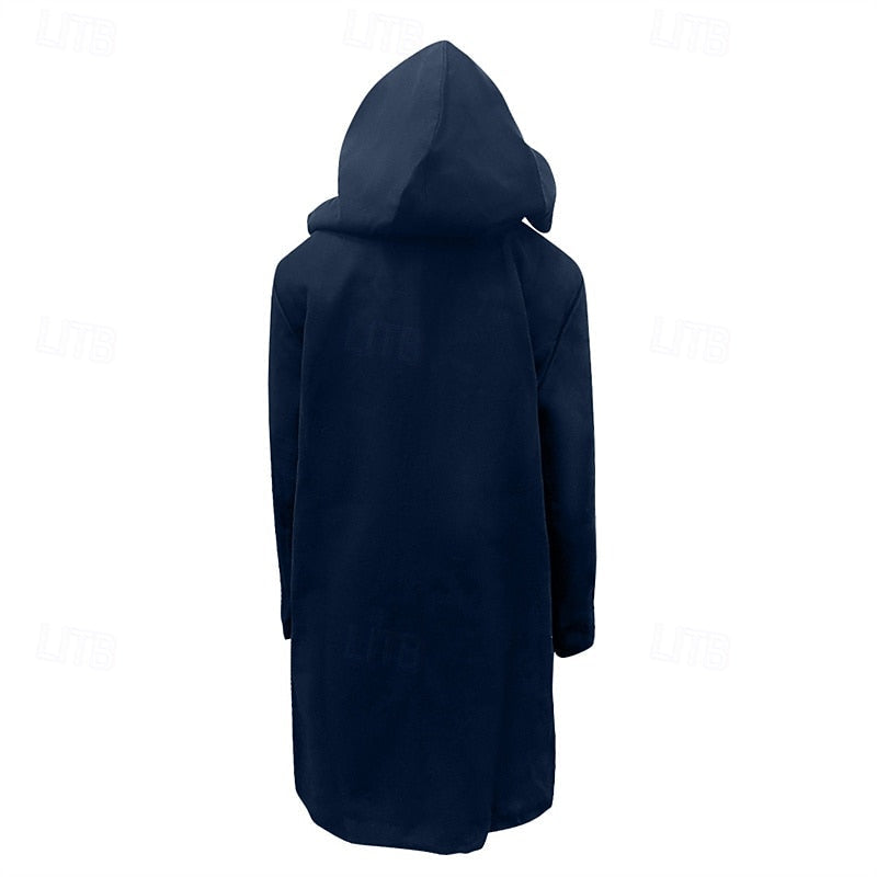 Men's Longline Wool Toggle-Button Duffle Coat | Classic Navy Smart Casual Winter Duffle Coat | Smart Formal Office Autumn Winter Outerwear