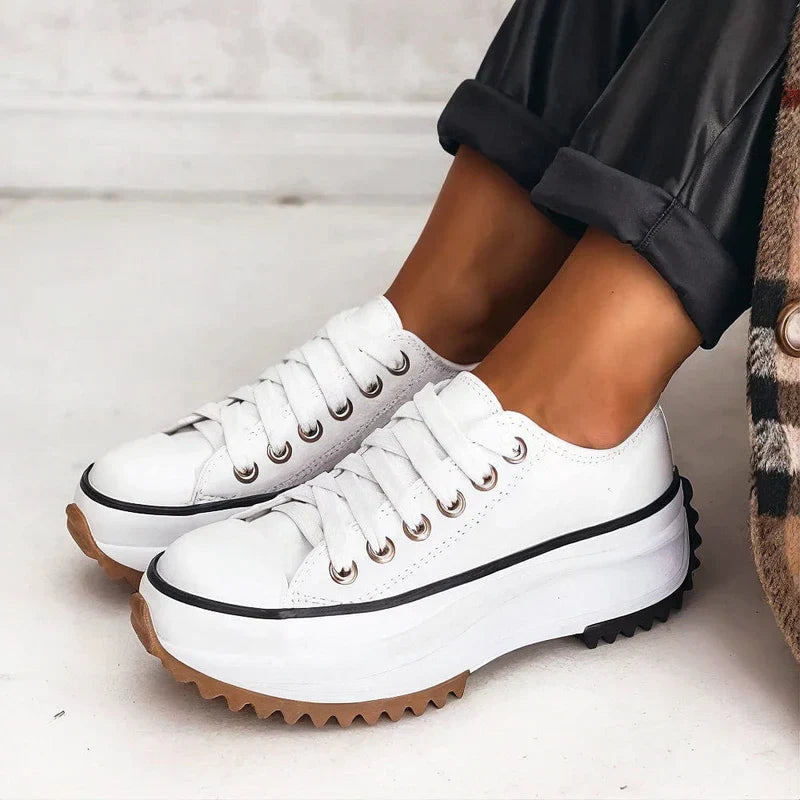 Canvas-Sneaker für Damen mit Plateau und Schnürung | Lässige Streetwear-Trainingsschuhe für jeden Tag mit klobiger Sohle | Lässige Streetwear-Schuhe für jeden Tag