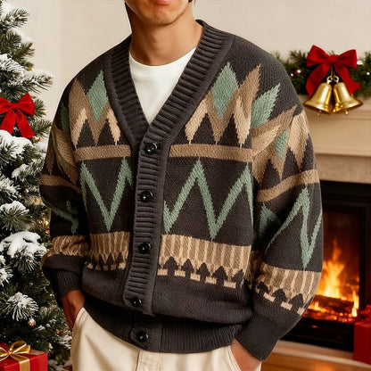 Men's Patterned Button-Up Knit Cardigan | Classic Pattern Casual Everyday Cosy Cardigan | Smart Casual Everyday Autumn Winter Knitwear