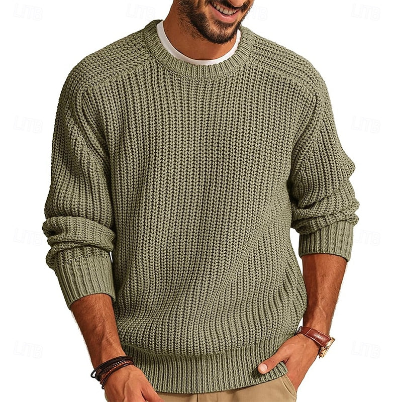 Men's Ribbed Round-Neck Knit Sweater | Classic Soft Cosy Casual Everyday Jumper | Smart Casual Everyday Autumn Winter Knitwear