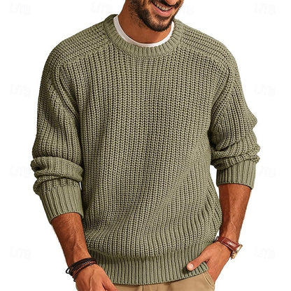 Men's Ribbed Round-Neck Knit Sweater | Classic Soft Cosy Casual Everyday Jumper | Smart Casual Everyday Autumn Winter Knitwear