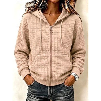 Women's Textured Zip-Up Casual Hoodie | Cosy Everyday Casual Zip Hoodie | Casual Everyday Autumn Winter Knitwear