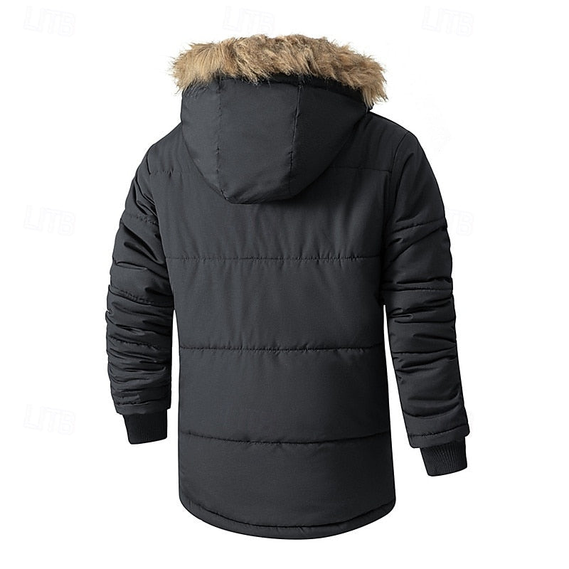 Men's Insulated Fur-Trim Hooded Parka | Warm Heavy Padded Casual Winter Parka Coat | Everyday Outdoor Casual Autumn Winter Outerwear
