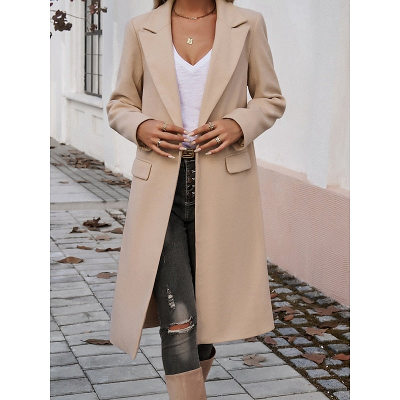 Women's Longline Tailored Notch-Lapel Coat | Classic Grey Smart Casual Winter Coat | Smart Casual Formal Everyday Autumn Winter Outerwear