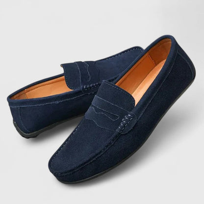 Men's Suede Penny Slip-On Loafers | Classic Blue Casual Comfortable Everyday Loafers | Smart Casual Office Everyday Shoes