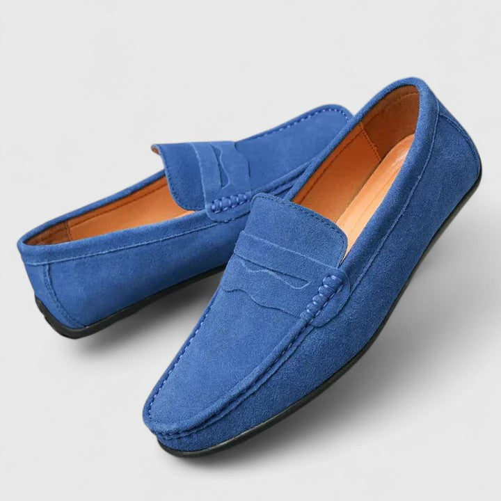 Men's Suede Penny Slip-On Loafers | Classic Blue Casual Comfortable Everyday Loafers | Smart Casual Office Everyday Shoes