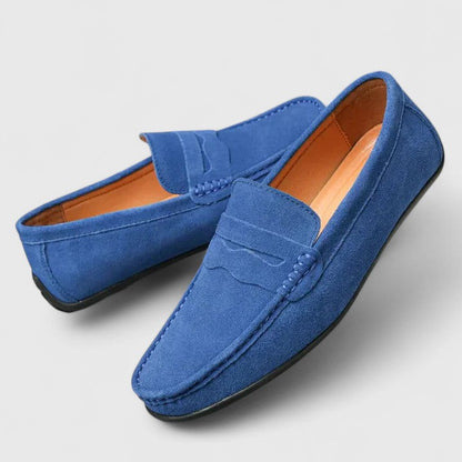 Men's Suede Penny Slip-On Loafers | Classic Blue Casual Comfortable Everyday Loafers | Smart Casual Office Everyday Shoes
