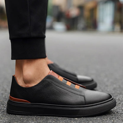 Men's Easy Slip-On Leather Sneakers | Casual Comfortable Everyday Shoes | Smart Casual Everyday Casual Shoes