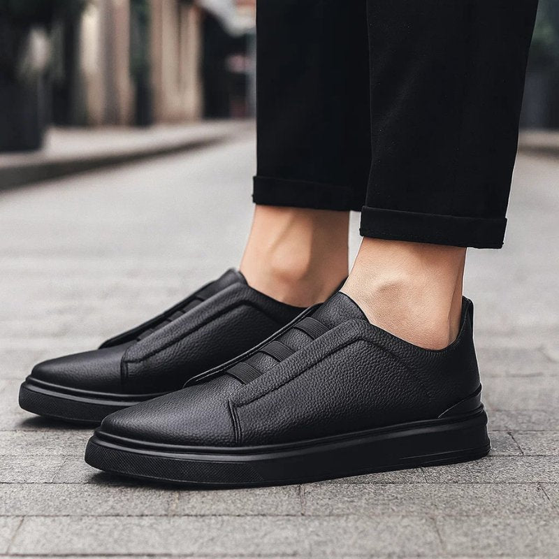Men's Easy Slip-On Leather Sneakers | Casual Comfortable Everyday Shoes | Smart Casual Everyday Casual Shoes
