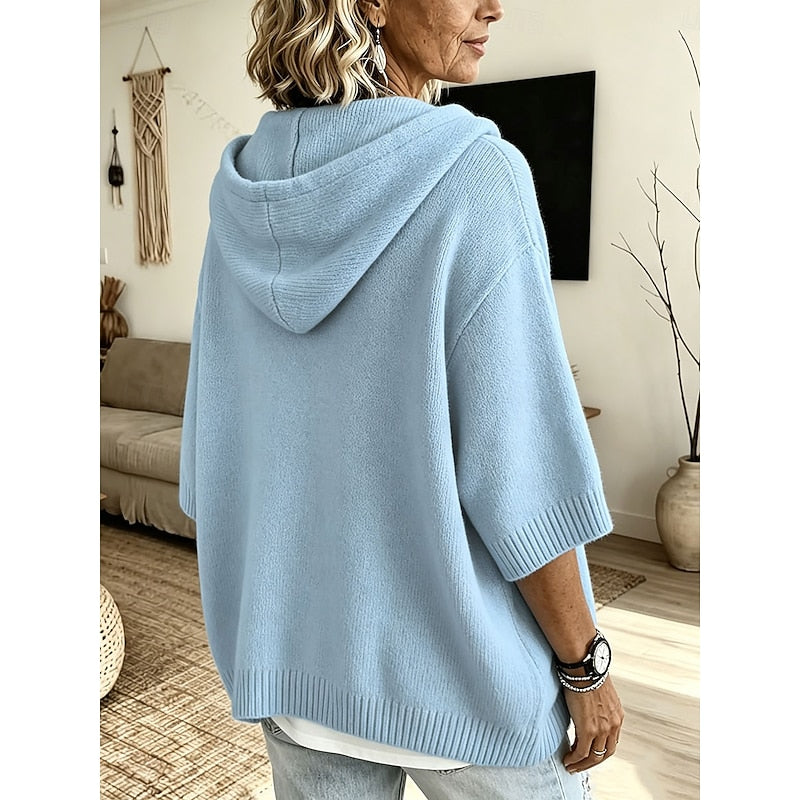 Women's Relaxed Hooded Knit Sweater | Cosy Casual Everyday Hoodie Pullover | Smart Casual Everyday Autumn Winter Knitwear