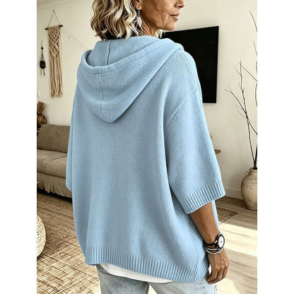 Women's Relaxed Hooded Knit Sweater | Cosy Casual Everyday Hoodie Pullover | Smart Casual Everyday Autumn Winter Knitwear